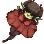  absurd_res accessory clothed clothing dress female goblin green_body green_skin hair_accessory hair_bow hair_ribbon hi_res humanoid looking_at_viewer not_furry nuclearwasabi ribbons simple_background solo white_background 