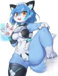  absurd_res anthro blush breasts canid canine clothed clothing female fur genitals hair healingpit hi_res looking_at_viewer mammal pussy simple_background smile solo white_background 