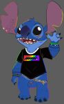  alien balls bottomless clothed clothing disney experiment_(lilo_and_stitch) eyebrow_piercing facial_piercing genital_piercing genitals hi_res lgbt_pride lilo_and_stitch lip_piercing male nose_piercing penis piercing scrotum_piercing shirt solo stitch_(lilo_and_stitch) tbid topwear 