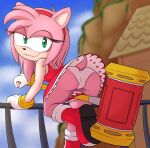 absurd_res amy_rose anthro butt clothed clothing eulipotyphlan female fur genitals gloves green_eyes hair handwear hedgehog hi_res lockheart mammal pink_body sega simple_background solo sonic_the_hedgehog_(series) 