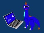  3d_(artwork) blender_(software) blue_background blue_body blue_screen_of_death blue_skin computer digital_media_(artwork) dragon feral looking_at_viewer low_poly male notester32 sad simple_background siul solo useless_dragon 