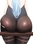  1girl ass ass_focus blue_hair brown_legwear close-up ganyu_(genshin_impact) genshin_impact hand_on_own_ass highres long_hair out_of_frame pantyhose sana!rpg simple_background sitting solo white_background 