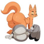  2022 absurd_res all_fours anthro big_butt blush breasts butt canid canine crossover diane_foxington dipstick_ears disney dreamworks duo eyebrow_piercing eyebrows eyelashes facial_piercing female fox green_eyes half-closed_eyes hi_res huge_butt inner_ear_fluff judy_hopps lagomorph leporid looking_at_viewer looking_back looking_back_at_viewer mammal multicolored_ears narrowed_eyes nude piercing purple_eyes rabbit scut_tail short_tail simple_background sssonic2 the_bad_guys thick_thighs tuft white_background zootopia 