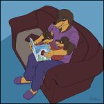  anthro baby blue_eyes book canid canine canis clothing daniel_porter daughter digit_ring dobermann domestic_dog father father_and_child father_and_daughter female furniture good_parenting greasymojo group hi_res jewelry jumper male male/female mammal parent parent_and_child pinscher reading reading_aloud reading_book ring rosemary_porter samantha_porter shirt slice_of_life slippers smile sofa sweatpants t-shirt topwear trio wedding_ring young 