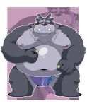  2022 absurd_res anthro belly big_belly black_nose blush bulge clothing hi_res kemono koori_sirokuma lifewonders male moobs navel nipples obese obese_male overweight overweight_male solo tokyo_afterschool_summoners tsathoggua underwear video_games 