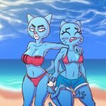  1:1 age_difference anthro avioylin beach bedroom_eyes big_breasts bikini blush bottomwear breasts cartoon_network clothing covering covering_breasts detailed_background domestic_cat felid feline felis female group gumball_watterson lenomon male mammal mary_senicourt mature_anthro mature_female mother mother_and_child mother_and_son narrowed_eyes nicole_watterson parent parent_and_child seaside seductive shorts son squish swimwear the_amazing_world_of_gumball thick_thighs trio young younger_male 