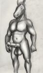  absurd_res animal_genitalia animal_penis anthro balls belly big_balls big_muscles big_penis black_and_white closed_mouth digital_media_(artwork) equid equine equine_penis erection fist flared_penis fur genitals glistening glistening_body greyscale hair hi_res horse looking_at_viewer male mammal manly monochrome musclegut muscular muscular_anthro muscular_male navel nipples nude pecs penis rough_sketch simple_background solo standing tailless thecuckingfunts traditional_media_(artwork) white_background 