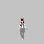  absurd_res amethyst_kitsune amy_kitsune anthro canid canine clothing crop_top faceless_character faceless_female female female/female fox fox_ears fox_spirit grey_background hair hi_res humanoid mammal markings red_hair shirt simple_background solo striped_markings stripes topwear walking white_body 