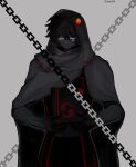  1boy absurdres bible black_hair book burn_scar cancer chain claws cloak closed_eyes colored_skin crying grey_skin highres holding homestuck hood horns iina934 kankri_vantas male_focus scar short_hair simple_background troll_(homestuck) white_background 