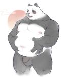  2022 anthro balls belly big_belly black_body black_nose eyes_closed flaccid genitals giant_panda hi_res humanoid_genitalia humanoid_hands humanoid_penis kemono male mammal moobs navel nipples oboroge_chan overweight overweight_male penis solo ursid white_body 