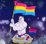  abs anthro bisexual_pride_colors clothing cougar digital_media_(artwork) fafnir_stardust_(artist) fangs felid feline flag fur jockstrap jockstrap_only lgbt_pride male mammal muscular muscular_anthro muscular_male pansexual_pride_colors pride_colors sabertooth_(anatomy) solo space underwear valor_puma white_body white_fur yellow_eyes 