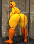  3d_(artwork) absurd_res animatronic anthro areola avian beak big_breasts big_butt big_nipples bird blue_eyes breasts butt chicken digital_media_(artwork) female five_nights_at_freddy&#039;s five_nights_at_freddy&#039;s_2 galliform gallus_(genus) genitals geometryboymejia hair head_tuft hi_res huge_breasts huge_butt huge_hips huge_thighs looking_at_viewer looking_back looking_back_at_viewer machine nipple_piercing nipples non-mammal_breasts non-mammal_nipples nude orange_areola orange_beak orange_nipples phasianid piercing robot rosy_cheeks scottgames shower solo thick_thighs toy_chica_(fnaf) tuft video_games wide_hips yellow_body 