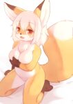  anthro big_breasts blush breast_squish breasts canid canine covering covering_breasts female fox fur fur_tuft holding_breast kneeling mammal matsuura nude open_mouth open_smile slightly_chubby smile solo squish thick_thighs tuft 