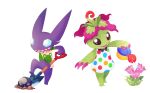  2020 ambiguous_gender animal_crossing bandai_namco crossover digimon digimon_(species) duo flower fossil green_body nintendo open_mouth palmon plant pok&eacute;mon pok&eacute;mon_(species) purple_body sableye shovel tamarinfrog teeth tools video_games water 