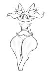  1girl :3 animal_ear_fluff animal_ears animal_nose arms_behind_back blush box_(hajimeyou654) braixen closed_mouth digitigrade fox_ears furry furry_female invisible_chair looking_down monochrome pokemon pokemon_(creature) simple_background sitting slit_pupils solo thick_thighs thighs white_background wide_hips 
