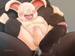  2022 anthro balls belly big_belly blush bodily_fluids cum dober domestic_pig dragon_ball duo erection genital_fluids genitals hi_res humanoid_genitalia humanoid_hands humanoid_penis male male/male mammal oolong_(dragon_ball) overweight overweight_male penis suid suina sus_(pig) tongue tongue_out 