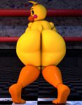  3d_(artwork) animatronic anthro areola avian beak big_butt bird blue_eyes butt chicken detailed_background digital_media_(artwork) female five_nights_at_freddy&#039;s five_nights_at_freddy&#039;s_2 galliform gallus_(genus) genitals geometryboymejia hair head_tuft hi_res huge_butt huge_hips huge_thighs leaning leaning_forward leaning_on_table looking_at_viewer looking_back looking_back_at_viewer machine nude orange_beak phasianid robot rosy_cheeks scottgames solo thick_thighs toy_chica_(fnaf) tuft video_games wide_hips yellow_body 