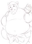  absurd_res anthro bandanna belly canid canine canis domestic_dog eyebrows gesture hi_res kerchief lifewonders live-a-hero looking_at_viewer male mammal mokdai navel overweight pig_p0318 shirtless sketch smile solo thick_eyebrows video_games waving 