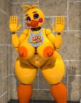  3d_(artwork) 5_fingers absurd_res animatronic anthro areola avian barely_visible_genitalia barely_visible_pussy beak bib big_breasts big_nipples bird blue_eyes breasts chicken digital_media_(artwork) female fingers five_nights_at_freddy&#039;s five_nights_at_freddy&#039;s_2 galliform gallus_(genus) genitals geometryboymejia hair head_tuft hi_res huge_breasts huge_hips huge_thighs looking_at_viewer machine nipple_piercing nipples non-mammal_breasts non-mammal_nipples nude orange_areola orange_beak orange_nipples orange_pussy phasianid piercing pussy robot rosy_cheeks scottgames shower solo thick_thighs toy_chica_(fnaf) tuft video_games wide_hips yellow_body 