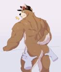  absurd_res anthro butt butt_grab canid canine canis clothing curt809 domestic_dog hand_on_butt hat headgear headwear hi_res looking_back male male/male mammal muscular muscular_anthro muscular_male simple_background solo surprised_expression 