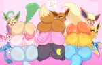  absurd_res anthro big_butt blush bodily_fluids bubble_butt butt curvy_figure eevee eeveelution espeon female female/female feral flareon glaceon group hi_res huge_butt jolteon leafeon mauviecakes naughty_face nintendo pok&eacute;mon pok&eacute;mon_(species) shy surprised_expression sylveon take_your_pick thick_thighs umbreon vaporeon video_games voluptuous worried_look 