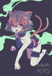  1girl animal_ears blue_background cat_ears cat_girl cat_tail chariki collar grey_background halloween highres indie_virtual_youtuber kurumi_moyo looking_at_viewer multicolored_background multiple_tails purple_hair short_hair sketch solo tail tank_top virtual_youtuber yellow_eyes 