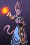  2022 5_fingers anthro beerus claws clothing dragon_ball dragon_ball_super felid feline fingers fire hi_res jourd4n male mammal purple_body simple_background solo 