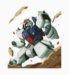  border clenched_hands dust green_eyes ground_gundam gundam gundam_08th_ms_team kuruton486 looking_up mecha mobile_suit robot science_fiction solo v-fin white_background white_border 