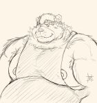  2022 anthro belly big_belly blush clothed clothing goro_(live-a-hero) hi_res kemono lifewonders live-a-hero male mammal moobs nipples overweight overweight_male pochizizi simple_background sketch solo ursid video_games 