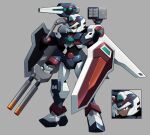  1boy android brown_eyes dark-skinned_male dark_skin english_commentary full_armor_gundam gun gundam gundam_thunderbolt highres holding holding_gun holding_shield holding_weapon looking_ahead mecha mega_man_(series) mega_man_x_(series) missile_pod parody robot shield shoulder_cannon standing style_parody ultimatemaverickx weapon 