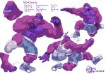  ape bodily_fluids boxer_(disambiguation) gokong gorilla gorilla_boxing_day haplorhine hi_res himbo male mammal model_sheet muscular muscular_male primate purple_body rickleone sweat tusks 