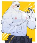  absurd_res anthro bruised clothed clothing eyewear hi_res male mammal muscular muscular_male nipples obstacle033 odd_taxi pecs polar_bear sekiguchi_(odd_taxi) simple_background solo sunglasses topless ursid ursine 