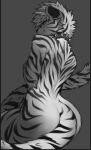  2022 angiewolf anthro black_border border butt collar fur hi_res male smile solo spiked_collar spikes striped_body striped_fur stripes thick_thighs wide_hips 