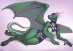  anthro claws clothing digital_media_(artwork) dragon female flower green_body harness horn lingerie maaia paws plant scalie solo wings 
