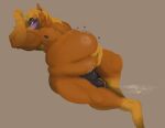  absurd_res after_vore animal_genitalia anthro ayvore balls belly big_belly bodily_fluids brown_body brown_fur cum drooling equid equine fur genital_fluids genitals hi_res horse lying male mammal muscular muscular_male on_back overweight saliva sheath solo tongue tongue_out vore weight_gain 
