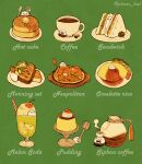  :3 blush_stickers bow bowtie breakfast butter cherry coffee coffee_beans coffee_cup coffee_pot cream creature cup cup_on_head disposable_cup drinking_glass drinking_straw egg egg_(food) english_text food food_focus food_stand fork fruit haru_(pisces_hal) highres holding holding_fork holding_spoon ice ice_cream ice_cream_float ice_cube in_container in_cup in_food ketchup lemon lemon_slice lettuce melon_soda no_humans noodles omelet omurice on_food original pancake pasta plate pudding sandwich solid_circle_eyes spoon steam syrup toast tomato traditional_bowtie twitter_username 