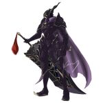  1boy armor black_armor cape clawed_gauntlets crazy02oekaki fake_horns final_fantasy full_body glowing glowing_eyes greatsword helmet highres horned_headwear horns huge_weapon jack_garland purple_cape shoulder_spikes simple_background solo spikes standing stranger_of_paradise:_final_fantasy_origin sword weapon 