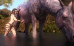  3d_(artwork) abdominal_bulge after_vore belly big_belly breasts digital_media_(artwork) duo equid equine female feral hand_on_stomach horse human male male/female mammal nipples pwrof3d same_size_vore tattoo vore 