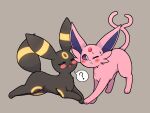  2021 absurd_res ambiguous_gender black_body black_fur blush blush_lines bodily_fluids cheek_tuft duo eeveelution espeon eyes_closed facial_tuft feral fluffy fur grey_markings hi_res kemono markings nintendo one_eye_closed park_horang pink_body pink_fur pok&eacute;mon pok&eacute;mon_(species) purple_eyes question_mark ring_(marking) speech_bubble sweat tuft umbreon video_games 