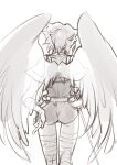  1girl angel_wings anzuni_(marblefrog) ass belt breath_of_fire breath_of_fire_i feathered_wings from_behind highres leotard nina_(breath_of_fire_i) short_hair simple_background solo sword thighhighs weapon white_background wings 