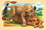  2022 bite blue_eyes blush brown_eyes claws crouching daughter disney duo dynexia felid female female/female feral feral_on_feral from_behind_position fur grass incest_(lore) kiara lion mammal mother mother_and_child mother_and_daughter mounting multicolored_body multicolored_fur nala neck_bite orange_body orange_fur outside pantherine parent parent_and_child plant scruff_biting sex smile tan_body tan_fur the_lion_king tree two_tone_body two_tone_fur yellow_sclera 