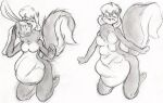  2005 3_toes 4_fingers abdominal_bulge anthro belly breasts cownugget duo eyes_closed featureless_breasts feet female fingers graphite_(artwork) imprint kneeling lagomorph leporid mammal neck_bulge oral_vore rabbit rodent sciurid swallowing toes traditional_media_(artwork) vore 