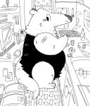  2022 anteater anthro appliance band-aid bandage belly biped detailed_background gayousi7 hi_res inside kemono kitchen kitchen_appliance kitchen_utensils mammal microwave_oven overweight pilosan smoking solo tools xenarthran 
