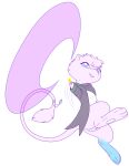  blue_eyes bluebean bottomless clothed clothing female genitals gesture legendary_pok&eacute;mon looking_at_viewer mew nintendo pink_body pok&eacute;mon pok&eacute;mon_(species) pussy simple_background solo video_games white_background 