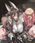  1boy 1girl animal_ears bangs black_dress black_sleeves blue_hair blush breasts breath brown_hair brown_horns censored closed_eyes closed_mouth clothed_female_nude_male commentary_request cowgirl_position cross-section cum cum_in_pussy detached_sleeves dress extra_ears full_body galleon_(granblue_fantasy) girl_on_top gloves granblue_fantasy hair_between_eyes hetero highres horns internal_cumshot large_breasts long_hair mosaic_censoring multicolored_hair nude penis pointy_ears pov rabbit_ears sagging_breasts sema_(mekemeke_king) sex sleeveless sleeveless_dress smile solo_focus straddling streaked_hair thick_thighs thighs two-tone_dress uterus vaginal very_long_hair white_dress white_gloves 