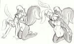  2005 3_toes 4_fingers abdominal_bulge anthro belly breasts cownugget duo featureless_breasts feet female fingers graphite_(artwork) lagomorph leporid mammal oral_vore rabbit rodent scared sciurid swallowing toes traditional_media_(artwork) vore 
