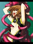  arms_up fumihiro hair_ornament letterboxed lyrical_nanoha mahou_shoujo_lyrical_nanoha_strikers open_mouth solo tentacles x_hair_ornament yagami_hayate 