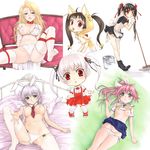  angel_wings animal_ears arin artist_request bdsm bell blonde_hair blue_eyes bondage bound breasts bunny_ears cecilia_(pangya) chibi collar fox_ears green_eyes hana_(pangya) kooh long_hair maid medium_breasts multiple_girls pangya pink_hair ponytail red_rope ribbon rope slave socks thighhighs twintails white_hair wings 