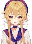  1boy androgynous blonde_hair blush choker envy_elika_(koyashaka) hair_ribbon hat highres koyashaka looking_at_viewer male_focus original otoko_no_ko ribbon smile solo tongue tongue_out white_background yellow_eyes 