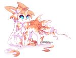  :3 animal_focus artist_name blue_eyes bow bright_pupils closed_mouth commentary dated english_commentary full_body fusion goldeen hair_bow no_humans orange_bow pokemon pokemon_(creature) ribbon simple_background solo standing sylveon teranen watermark white_background white_pupils white_ribbon 
